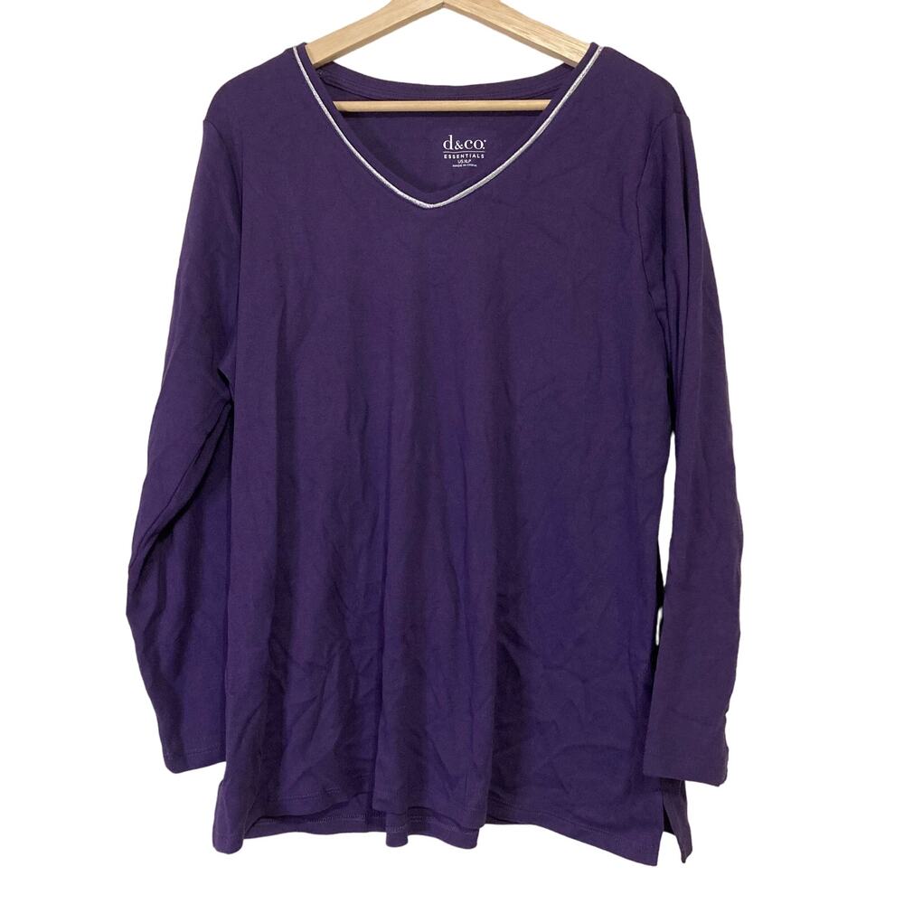A627197 DENIM & CO Essentials Petite Long Sleeve Tunic w/ Trim Deep Grape PXL